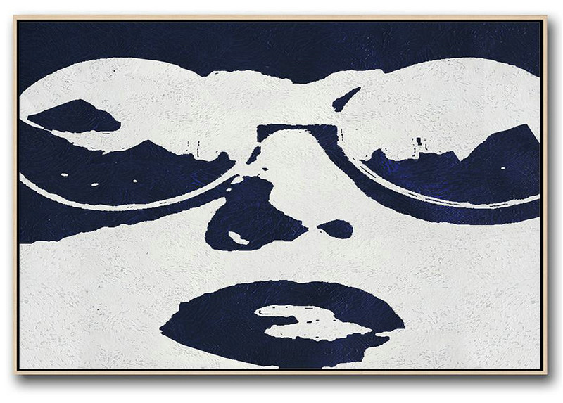 Abstract Painting Extra Large Canvas Art,Horizontal Abstract Painting Navy Blue Minimalist Painting On Canvas,Acrylic Painting On Canvas